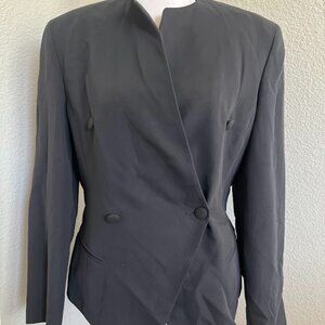 Vintage Erreuno Black Fully Lined Long Sleeve Shoulder Pads Blazer Jacket 42